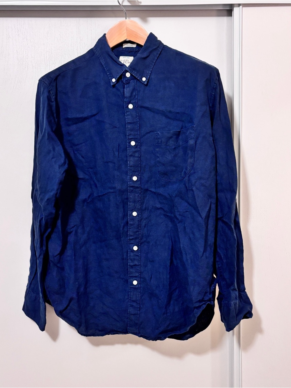 J Crew Mens Baird McNutt Linen Long Sleeve Shirt Size Large Button Down Preppy